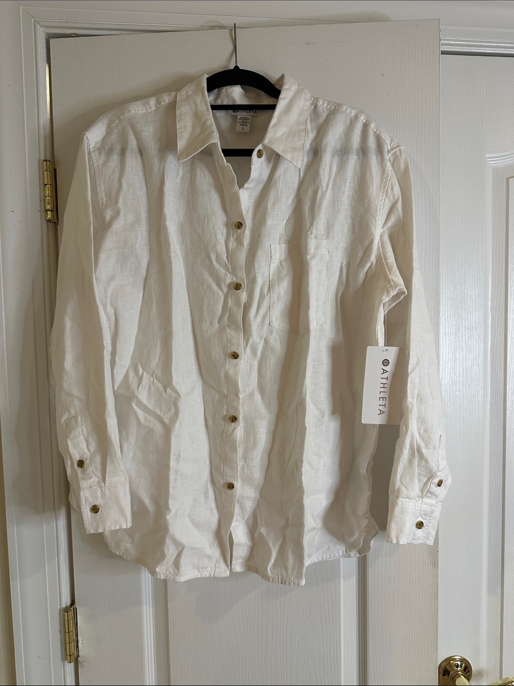 Athleta Cream Long-Sleeve Button-Down Shirt